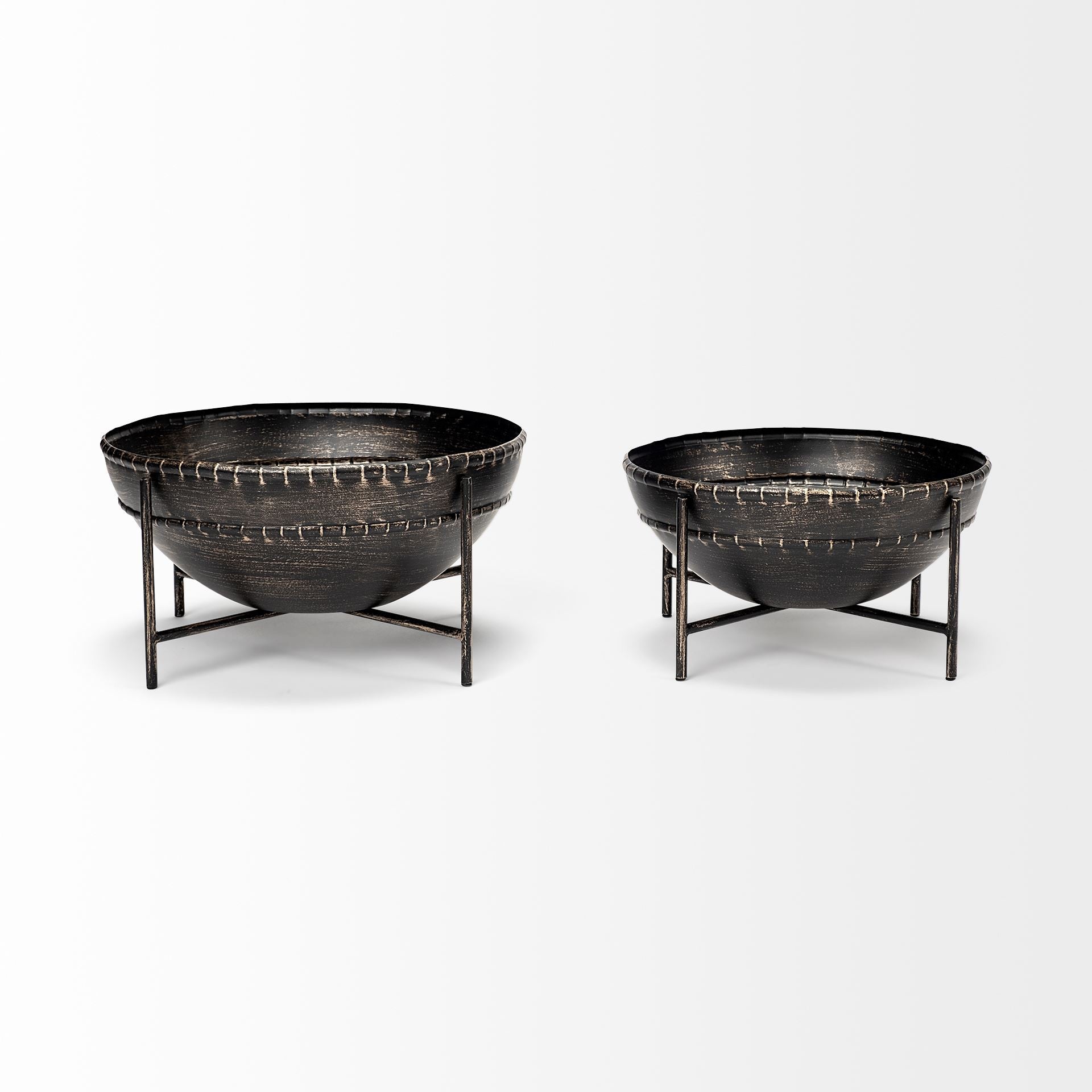 Set of Two Metal Bowls with Stands-1