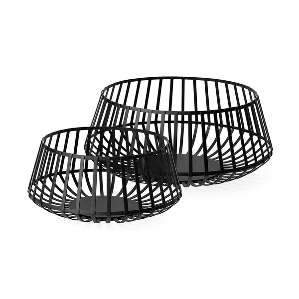 Set of Two Black Metal Wire Decorative Bowls-0