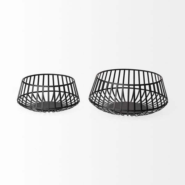 Set of Two Black Metal Wire Decorative Bowls-1