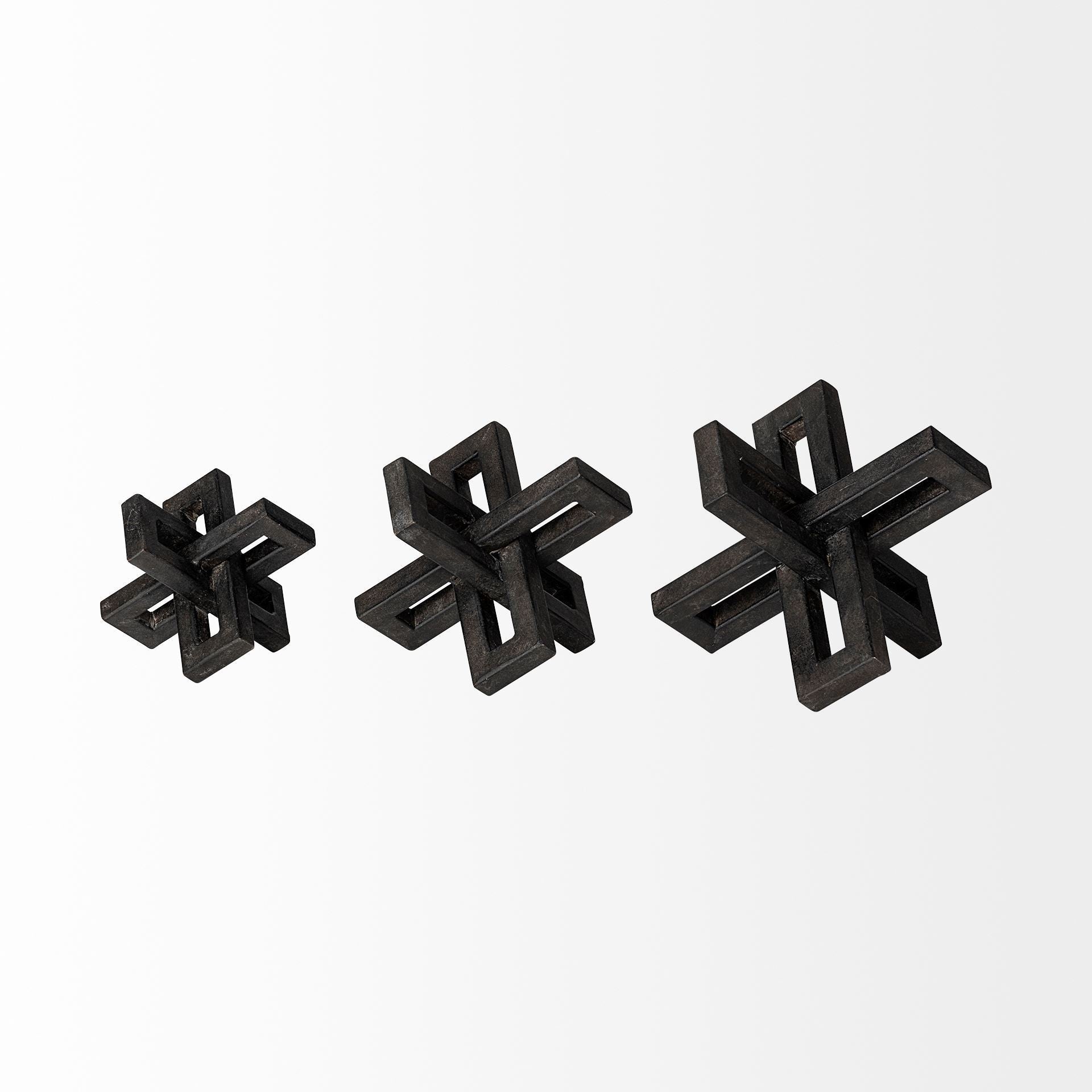 Set of Three Black Metal Decorative Jacks-1