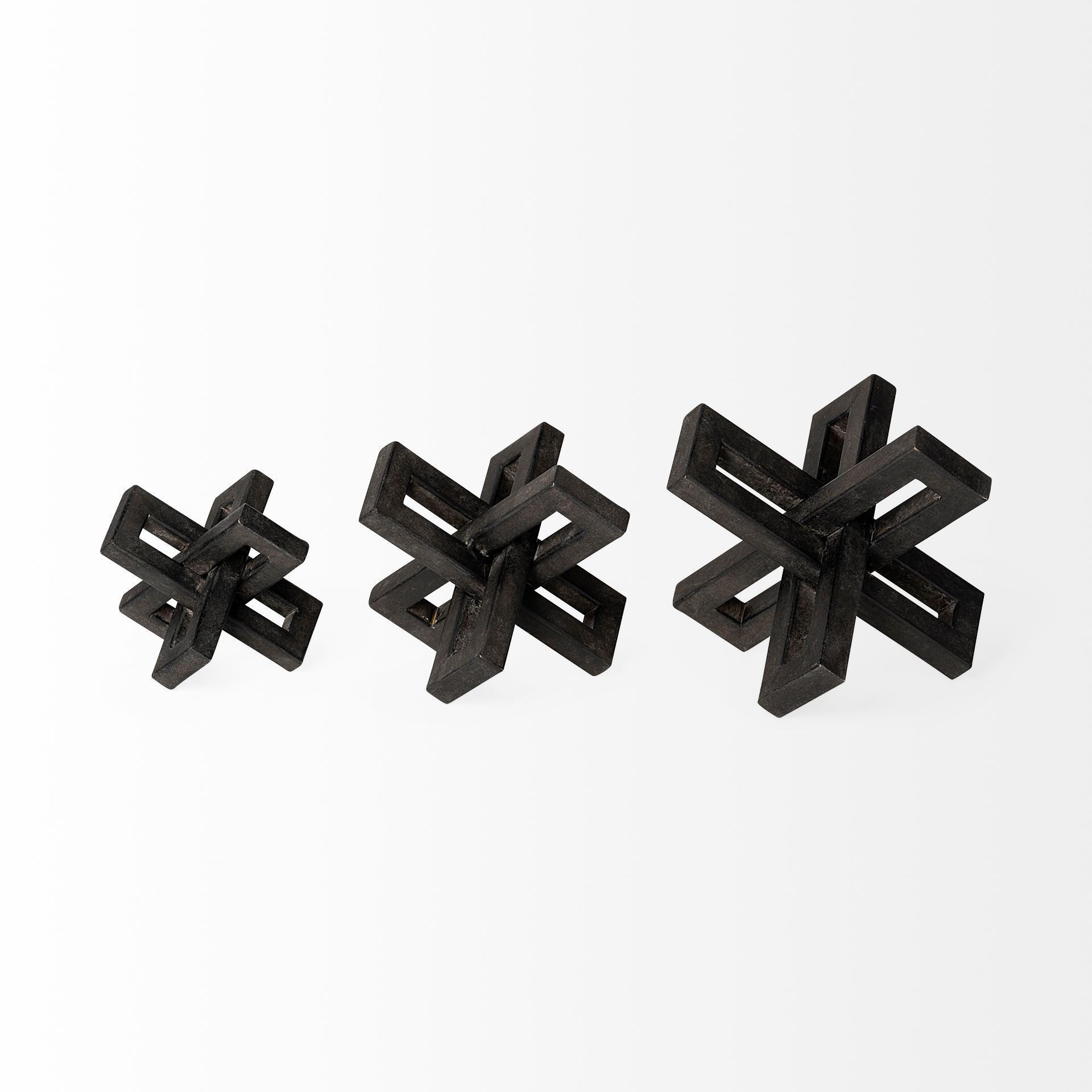 Set of Three Black Metal Decorative Jacks-3