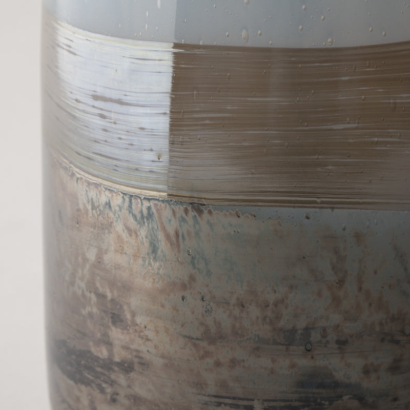 13" Ocean Wave Colored Bubble Glass Oval Urn Glass Vase-4