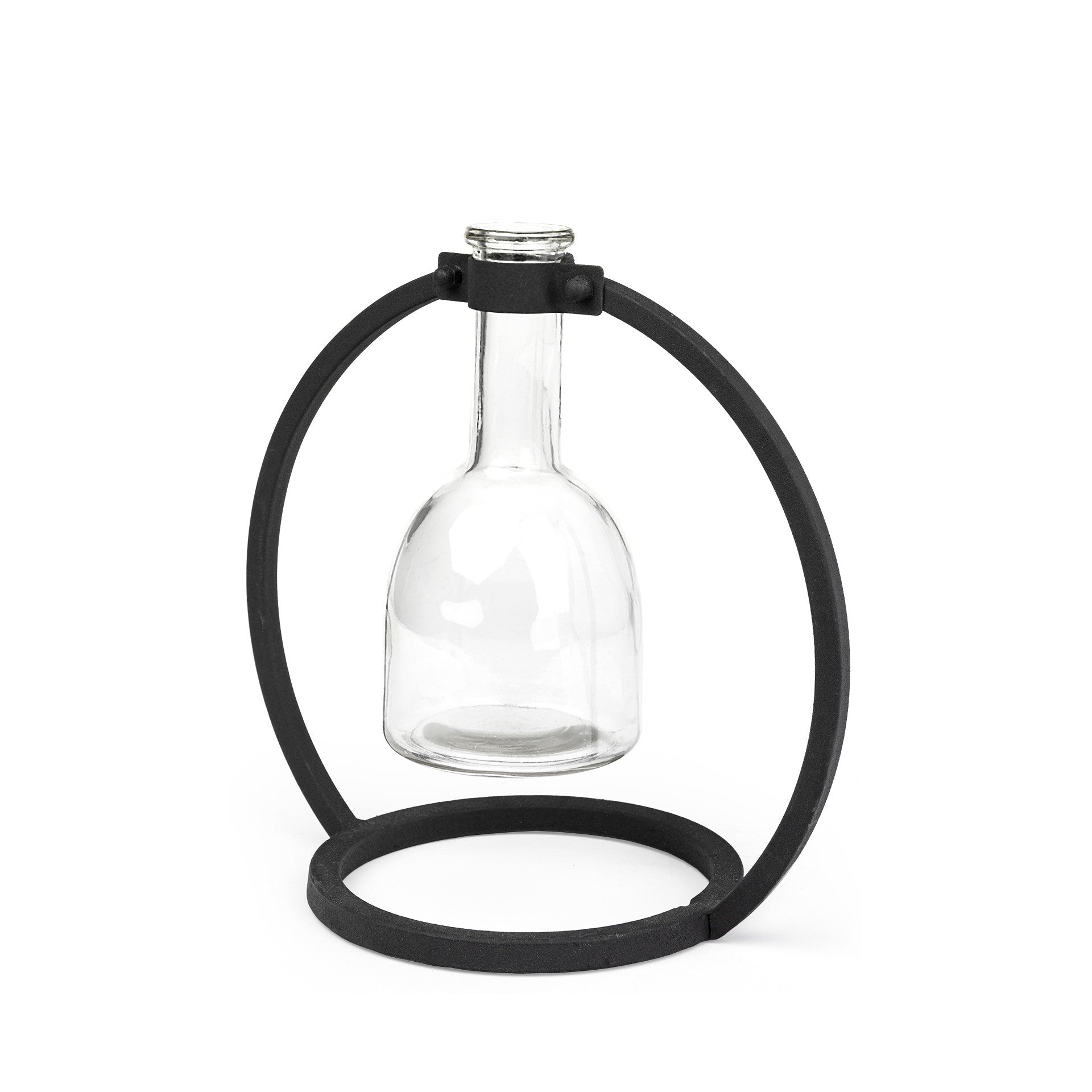 Modern Industrial Black Round Metal and Glass Vase-0