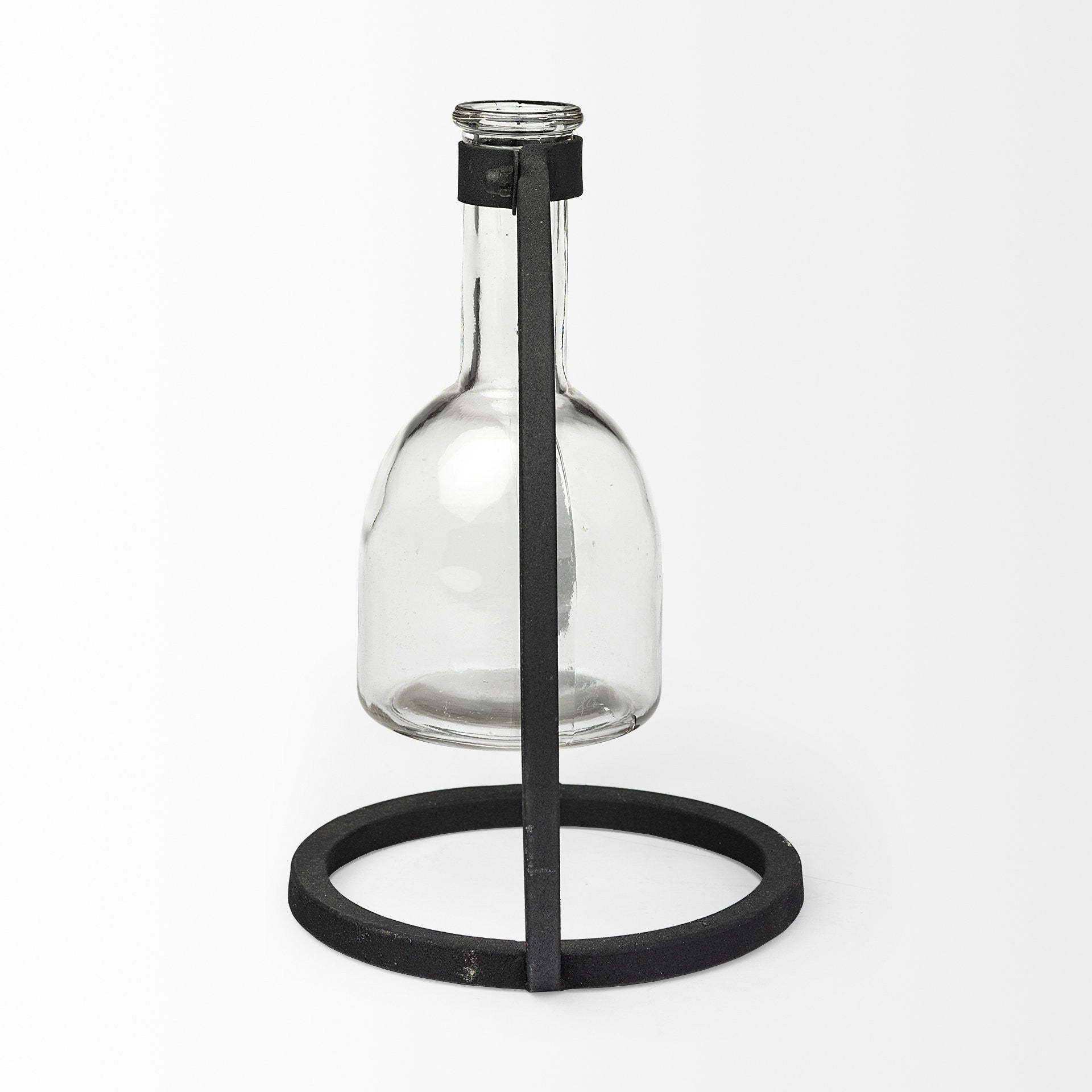 Modern Industrial Black Round Metal and Glass Vase-2