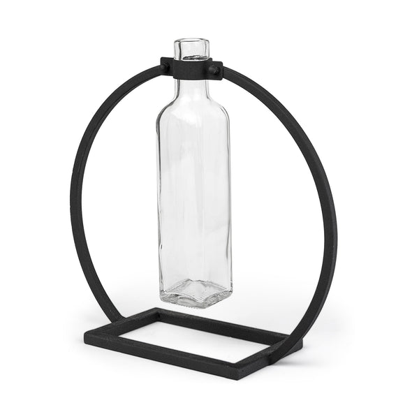 Modern Industrial Black Rectangle Metal and Glass Vase-0