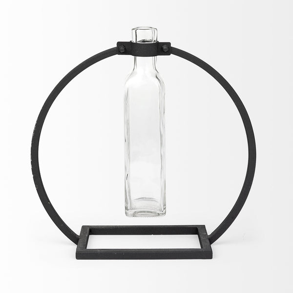 Modern Industrial Black Rectangle Metal and Glass Vase-1