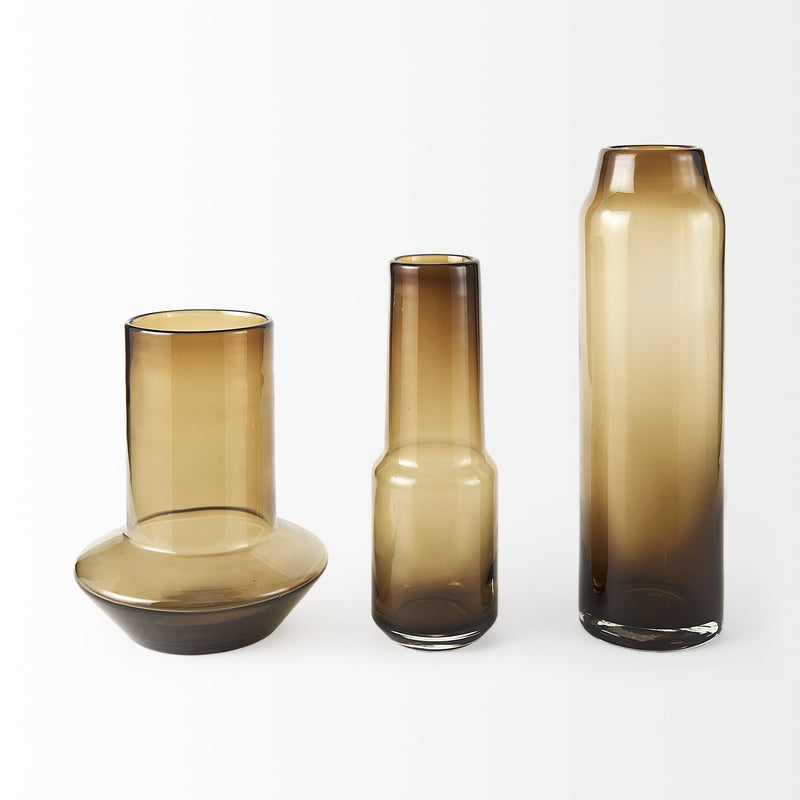 10" Vintage Look Ombre Brown Glass Vase-1