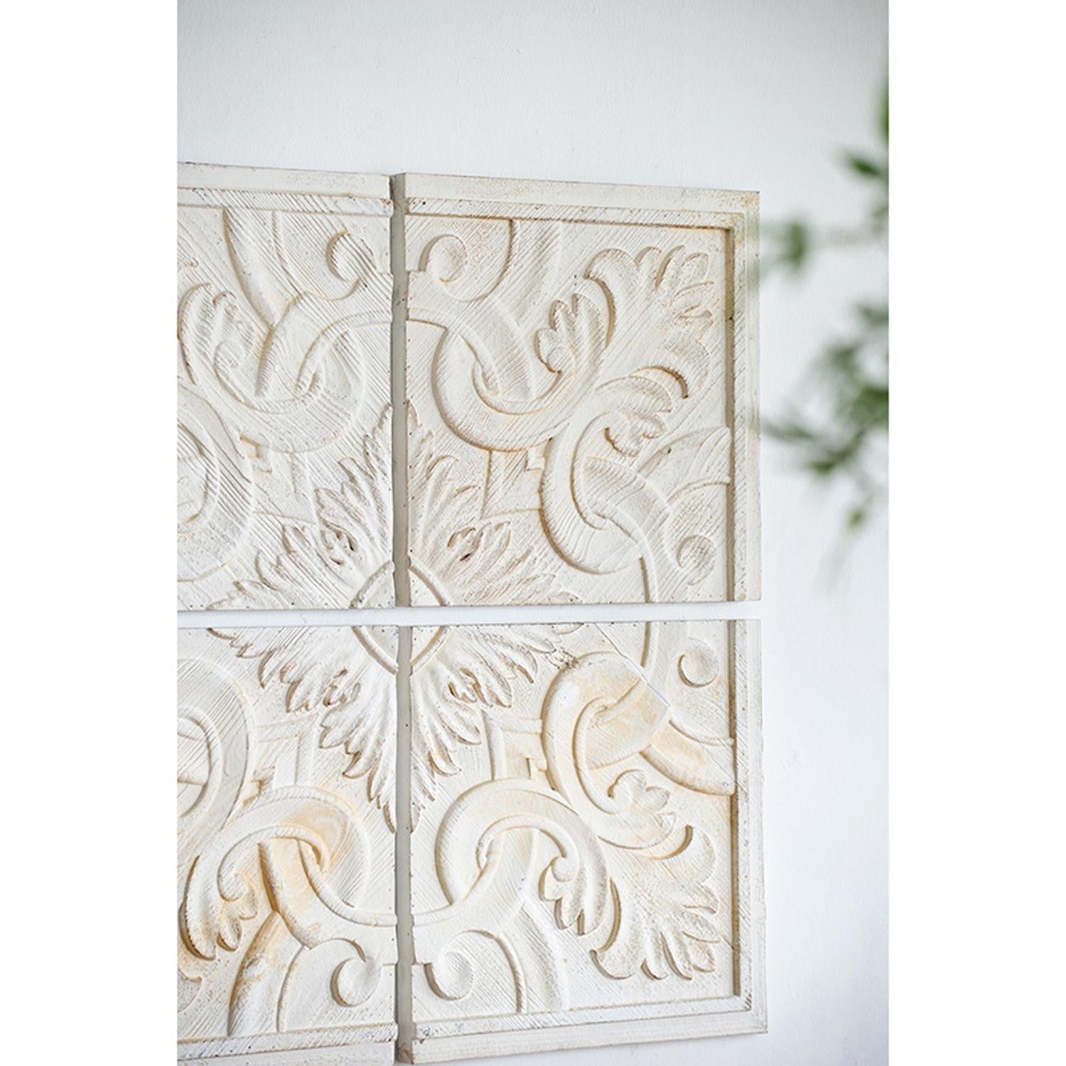 Set of 4 Whitewashed Arabesque Carved Wall Art-1