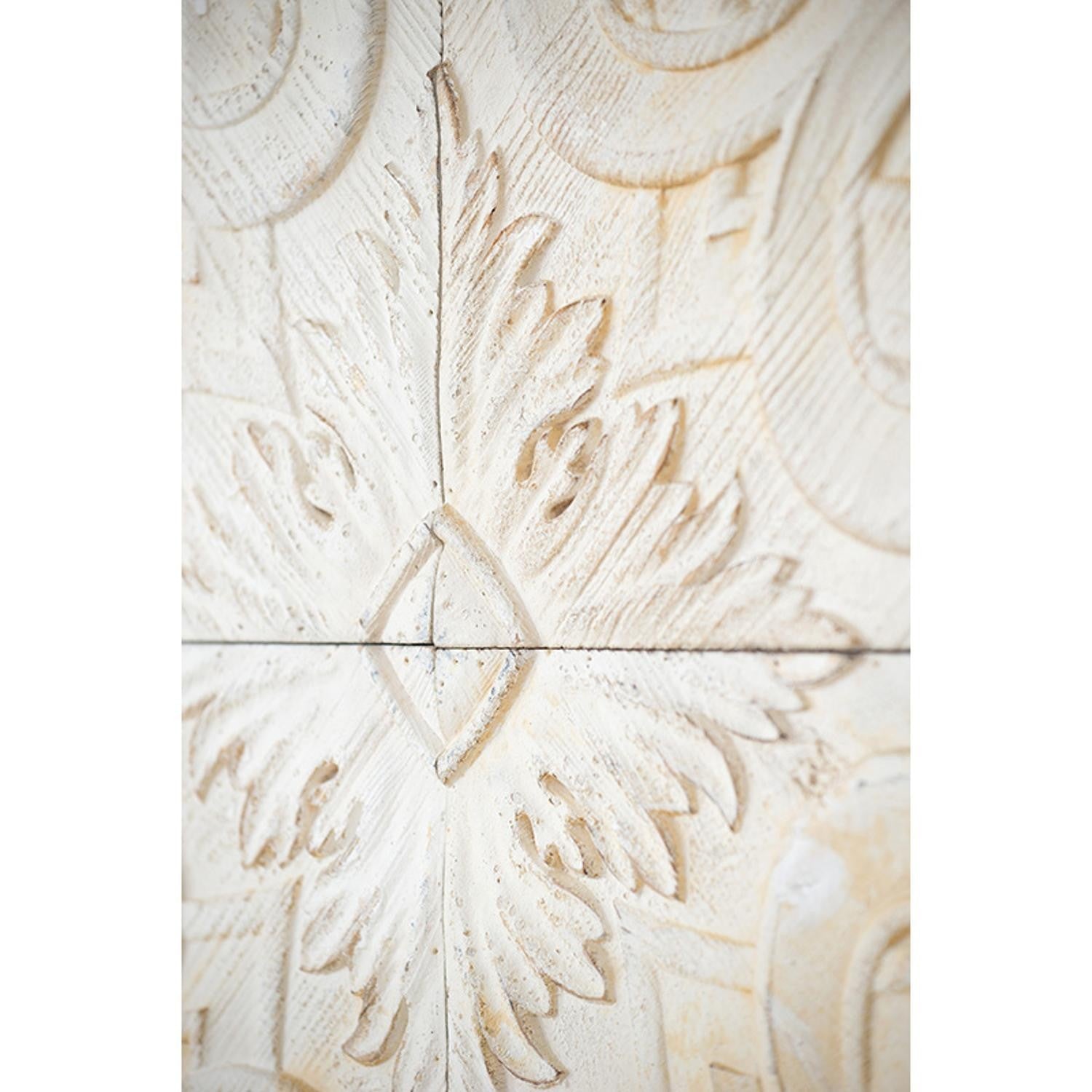 Set of 4 Whitewashed Arabesque Carved Wall Art-4