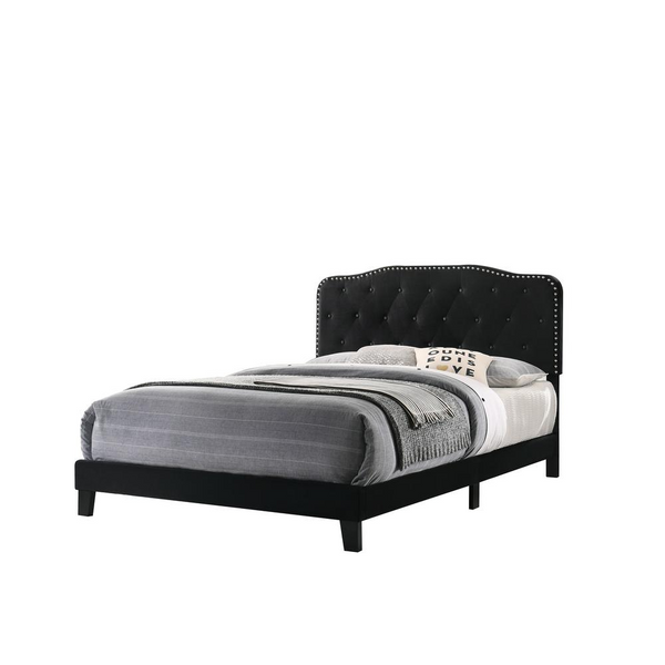 Black Velvet Uph. Panel Bed with Silver Nailhead - Full