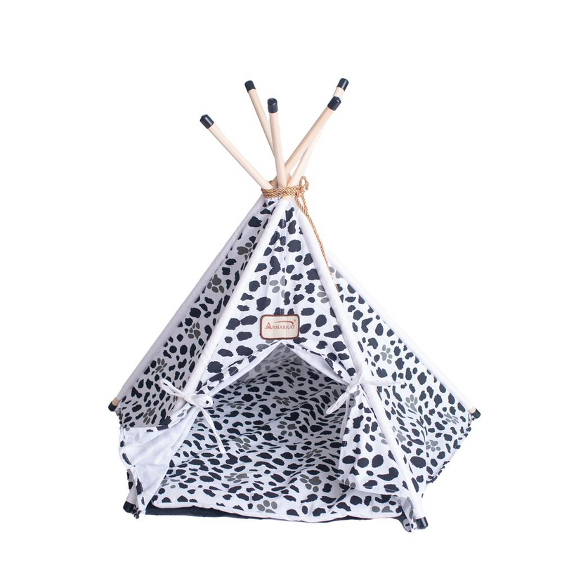 White/Black Paw Print Cat Bed Teepee