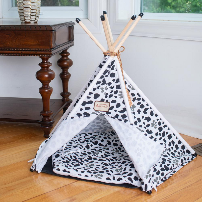 White/Black Paw Print Cat Bed Teepee