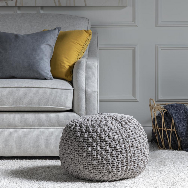Ananya Gray Knit Cotton Handmade Pouf