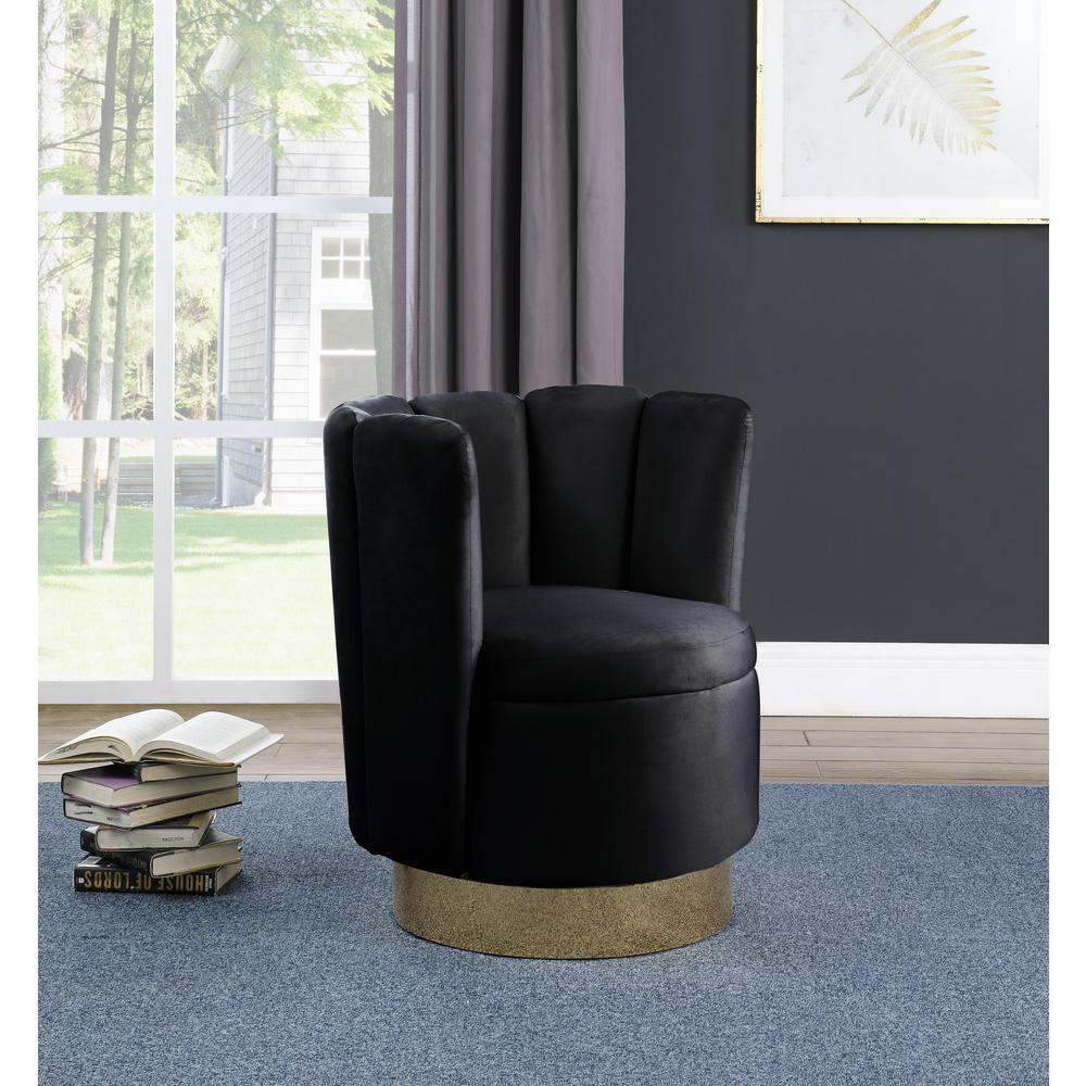 Ellis Black Velvet Upholstered Swivel Accent Chair