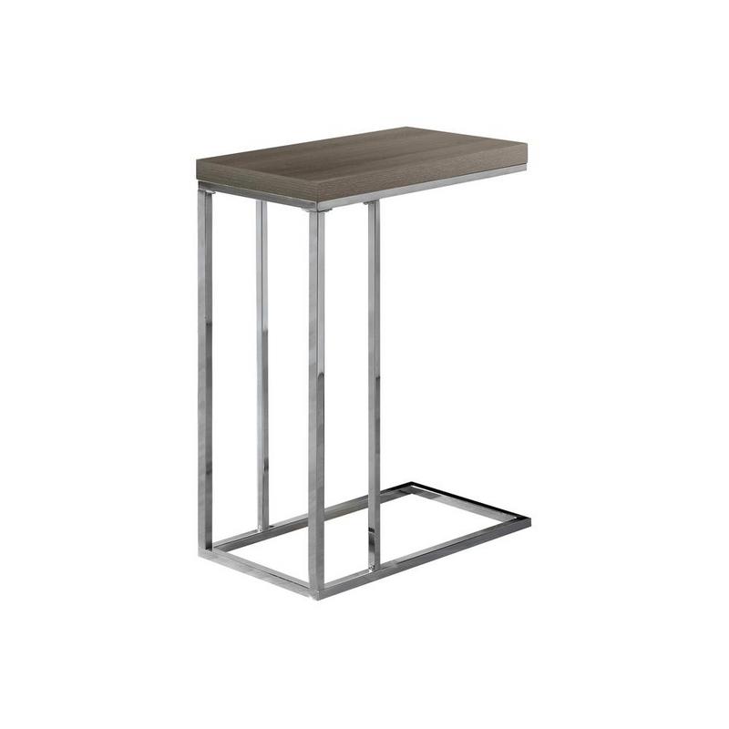 Modern Dark Taupe Reclaimed Wood C-Table with Chrome Base