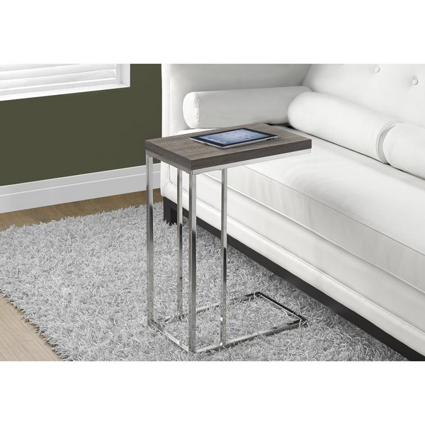 Modern Dark Taupe Reclaimed Wood C-Table with Chrome Base