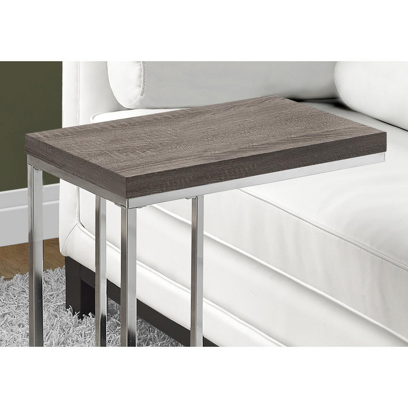 Modern Dark Taupe Reclaimed Wood C-Table with Chrome Base