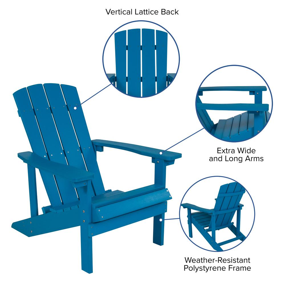 Blue Celestial Retreat Adirondack Chair Set with Star and Moon Fire Pit