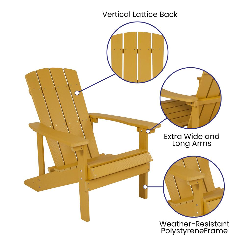Yellow Celestial Retreat Adirondack Chair Set with Star and Moon Fire Pit