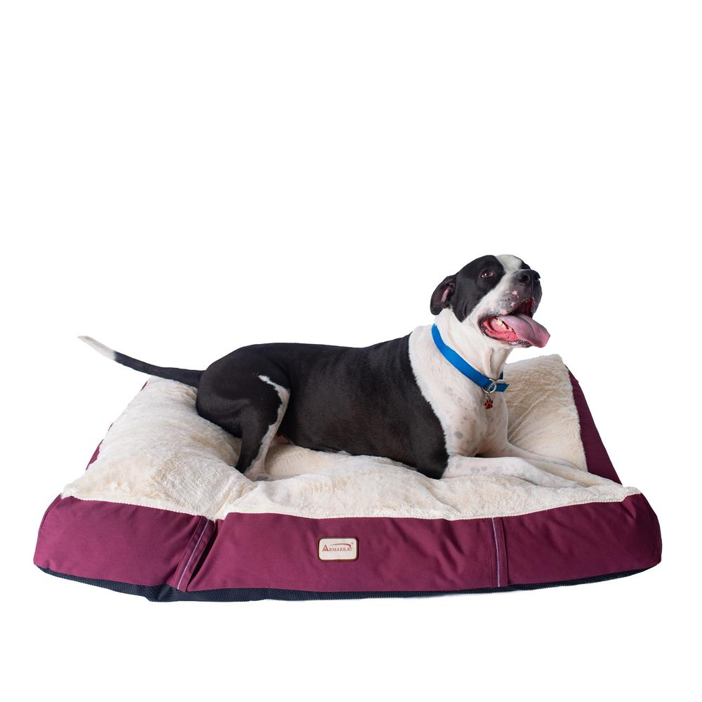 Plush Burgundy/Ivory Extra Large Pet Bed w/ Poly Fill Cushion