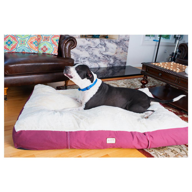 Plush Burgundy/Ivory Extra Large Pet Bed w/ Poly Fill Cushion