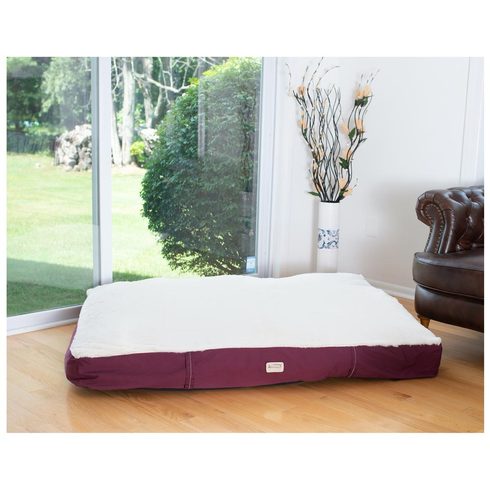 Plush Burgundy/Ivory Extra Large Pet Bed w/ Poly Fill Cushion