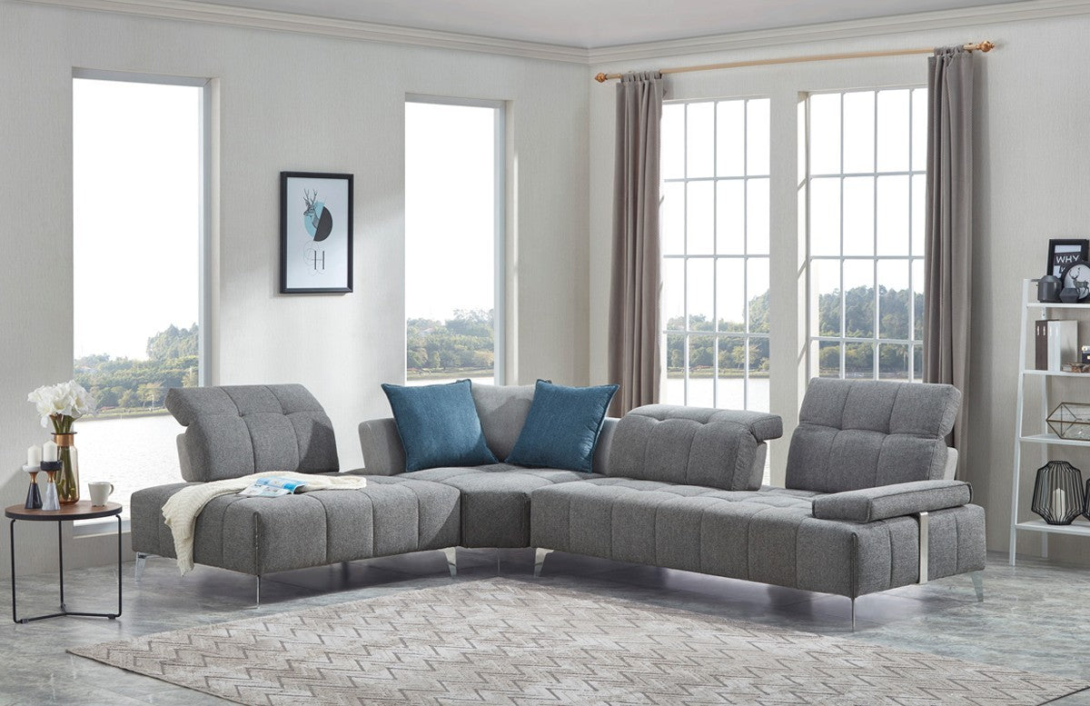 Modern Gray Fabric Moveable Back and Adjustable Sectional Sofa-0