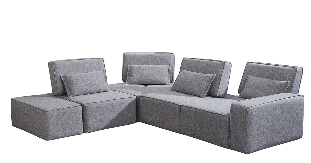 Mod Light Gray Fabric Right Facing Sectional Sofa with Ottoman-1