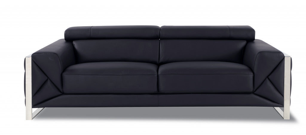 89" Black and Chrome Genuine Leather Standard Sofa-0