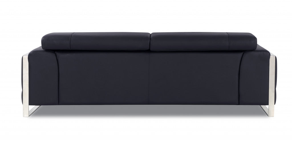 89" Black and Chrome Genuine Leather Standard Sofa-2