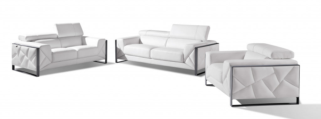 89" White and Chrome Genuine Leather Standard Sofa-0