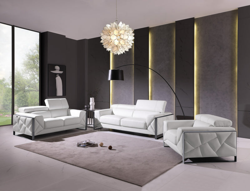 89" White and Chrome Genuine Leather Standard Sofa-1