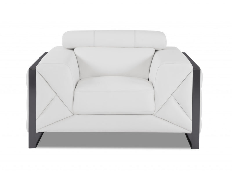 89" White and Chrome Genuine Leather Standard Sofa-2