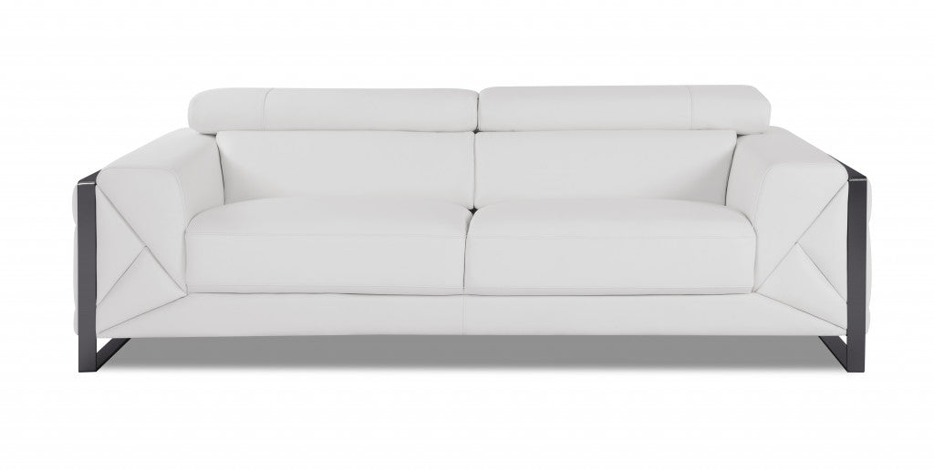 89" White and Chrome Genuine Leather Standard Sofa-3