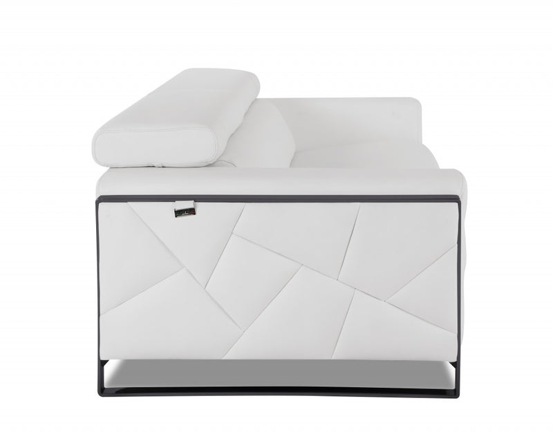 89" White and Chrome Genuine Leather Standard Sofa-4