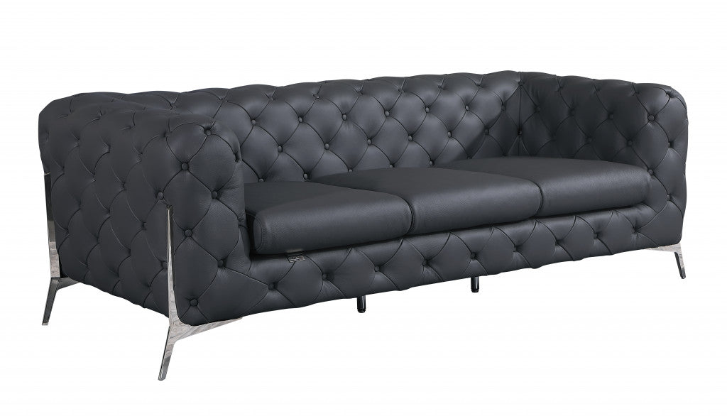 93" Dark Gray Genuine Button Tufted Leather Standard Sofa-1