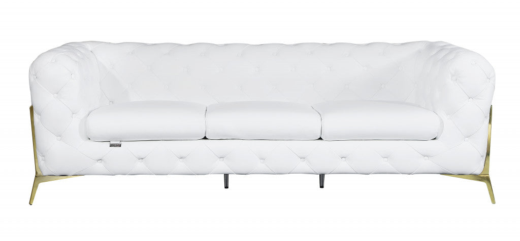 93" White and Gold Genuine Tufted Leather Standard Sofa-0