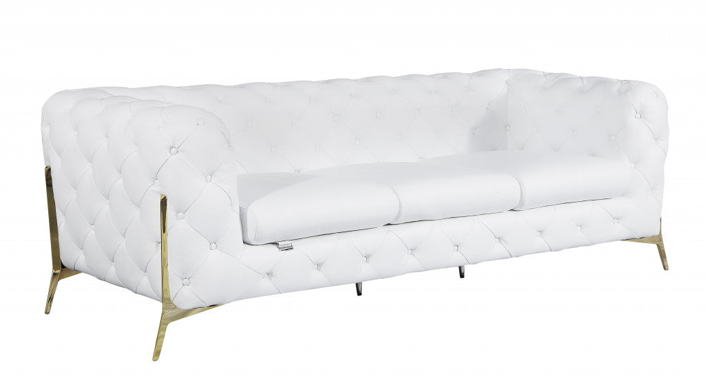 93" White and Gold Genuine Tufted Leather Standard Sofa-1