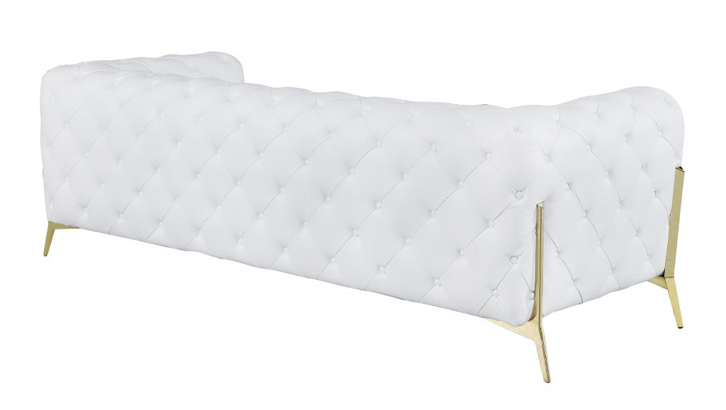 93" White and Gold Genuine Tufted Leather Standard Sofa-2