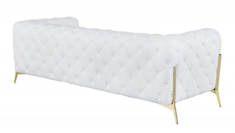 93" White and Gold Genuine Tufted Leather Standard Sofa-2