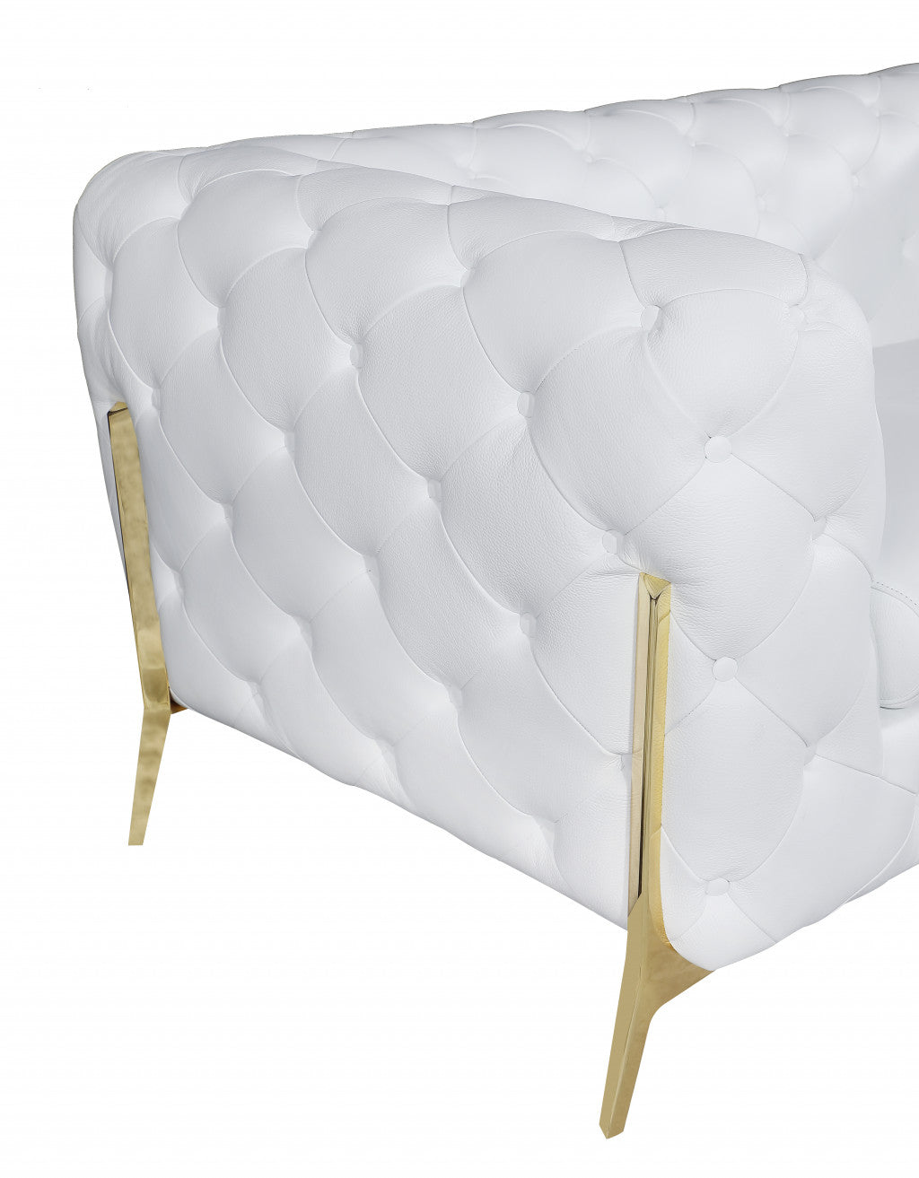 93" White and Gold Genuine Tufted Leather Standard Sofa-3