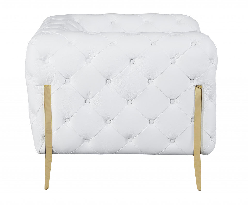 93" White and Gold Genuine Tufted Leather Standard Sofa-4