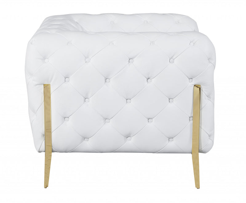 93" White and Gold Genuine Tufted Leather Standard Sofa-4