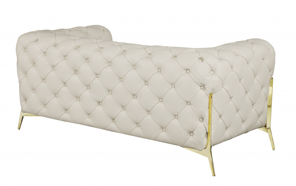 69" Beige All Over Tufted Italian and Gold Leather Love Seat-2
