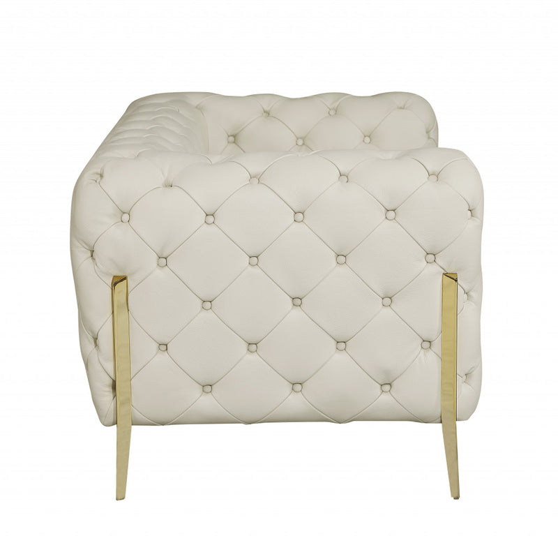 69" Beige All Over Tufted Italian and Gold Leather Love Seat-3