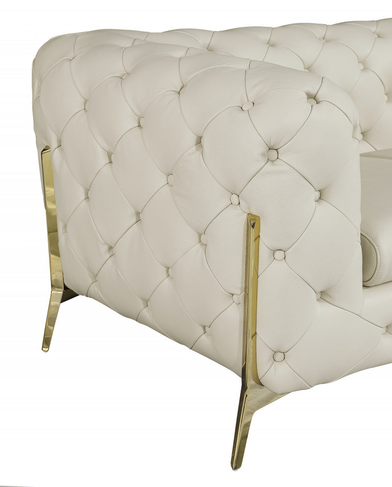 69" Beige All Over Tufted Italian and Gold Leather Love Seat-4