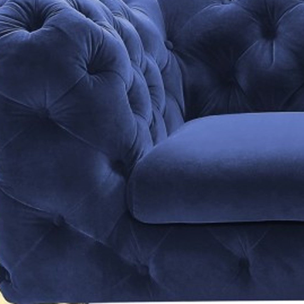 Contemporary 74" Blue Velvet And Gold Loveseat-4