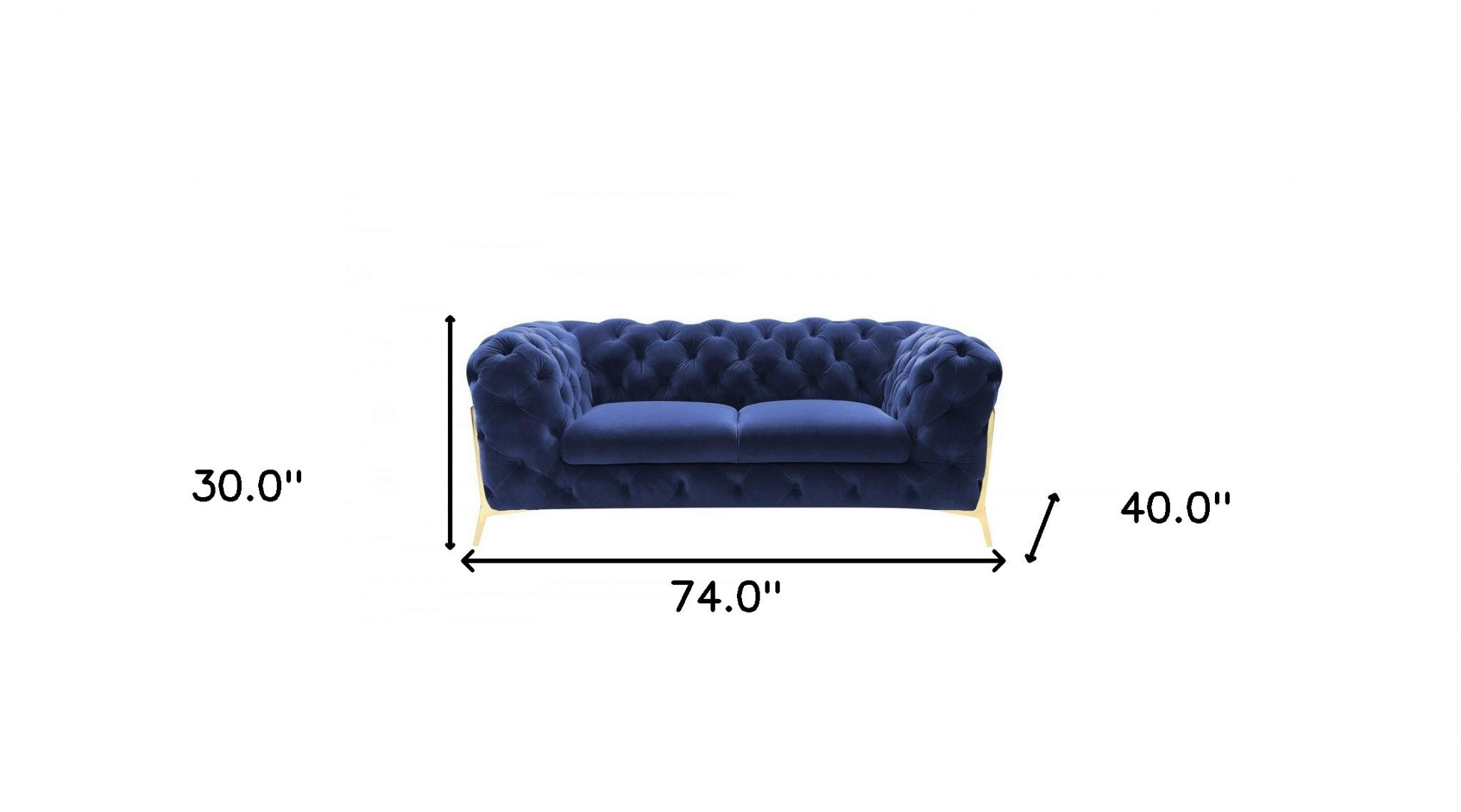 Contemporary 74" Blue Velvet And Gold Loveseat-5