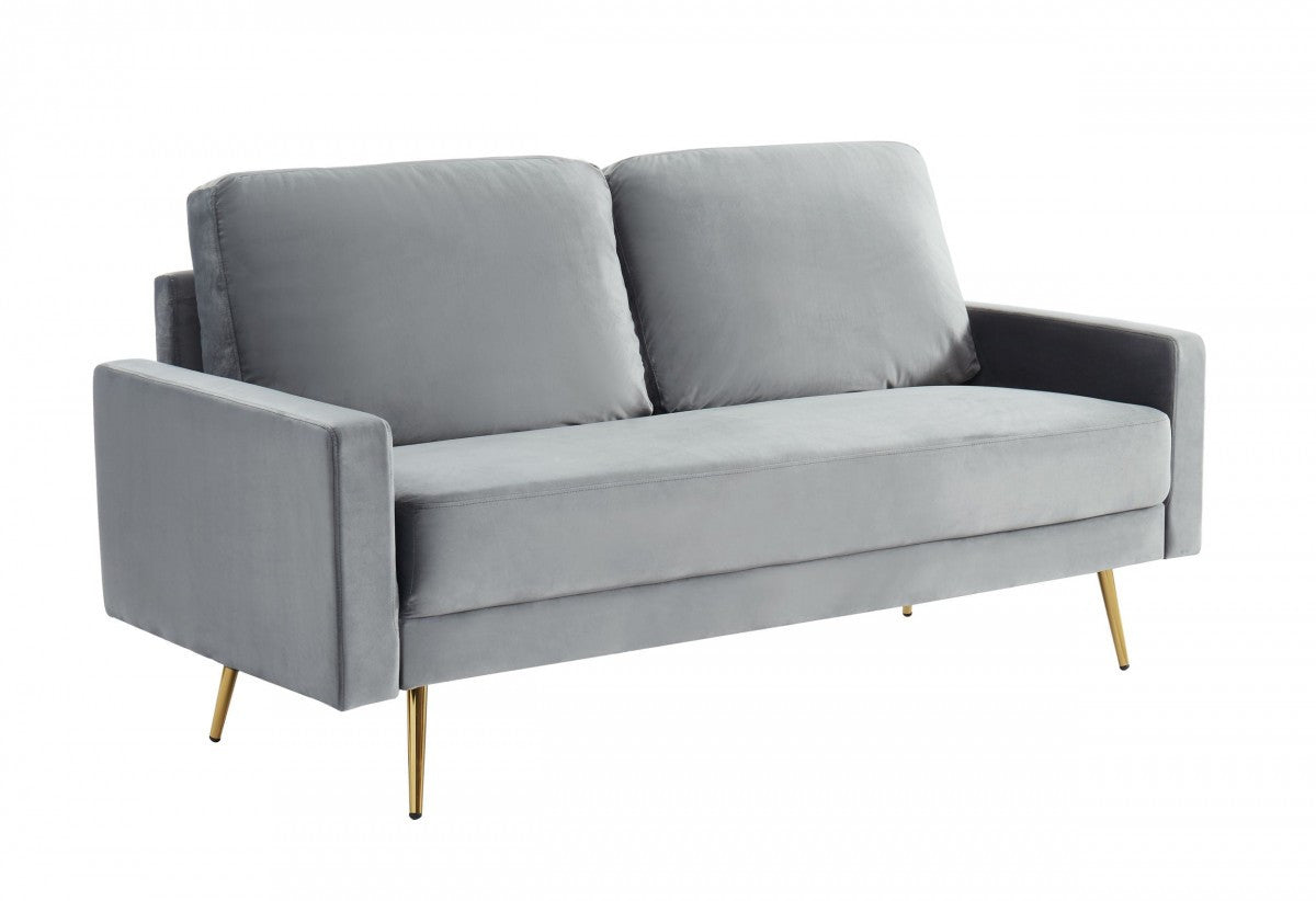 Compact 72" Grey Velvet Sofa With Two Cushions-0