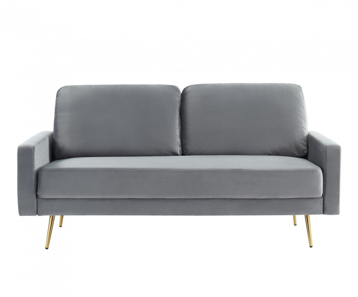Compact 72" Grey Velvet Sofa With Two Cushions-1